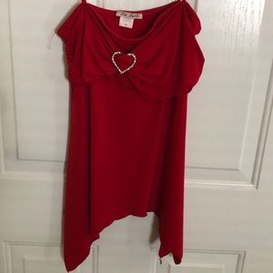 Red heart strapless summer top.
